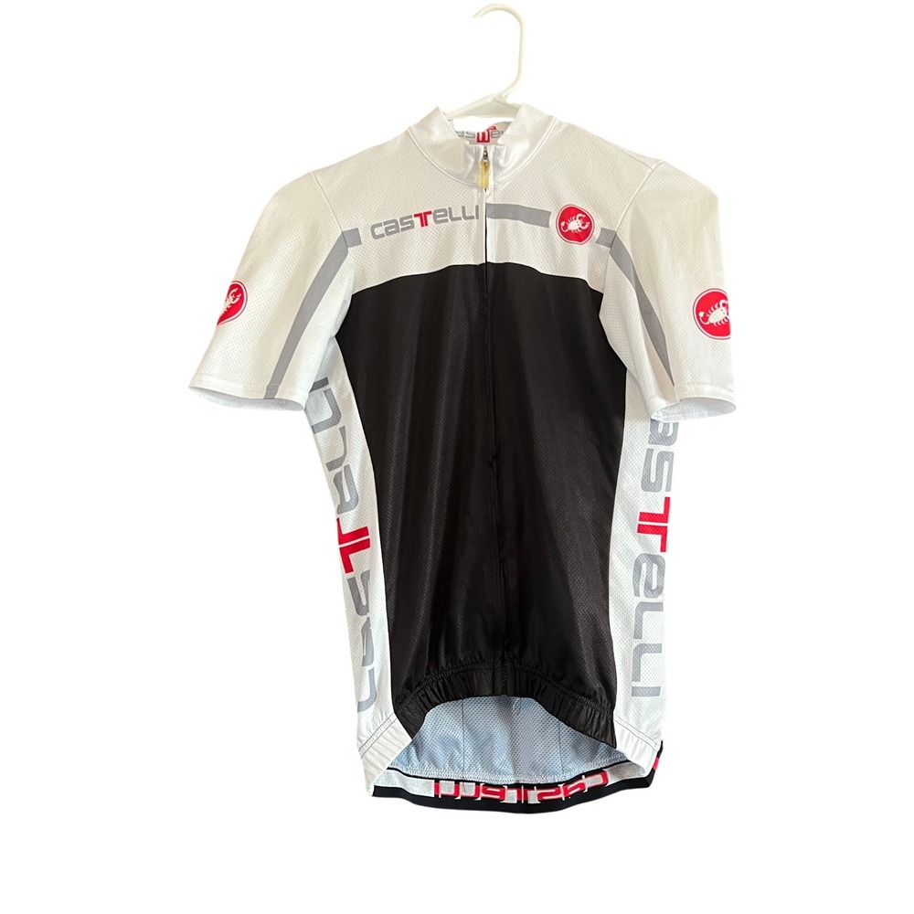 Castelli Men Cycling Jersey Small White Black Red Full Zip Short Sleeve Bike Top